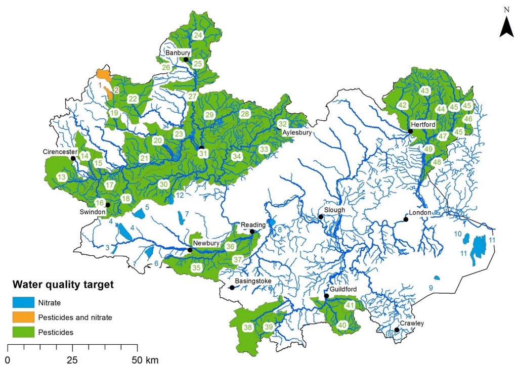 Thames Valley water-quality target map, showing catchments